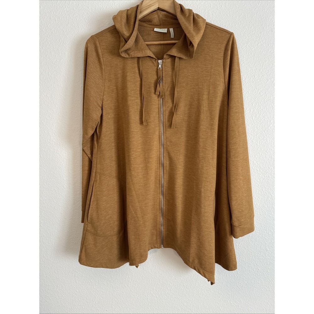 LOGO Lori Goldstein Hoodie Hooded Jacket Tan Full Zip Pockets Sz L Lagenlook